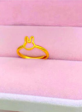 女款镀金甜美仿黄金生肖兔戒指