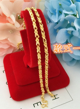 新款日韩沙金女士项链 24K镀金厚金四叶草小鱼项链仿黄金殴币饰品