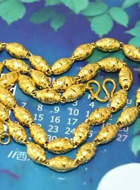 男士沙金橄榄项链殴币男士橄榄球珠项链 仿真镀黄金项链 久不退色