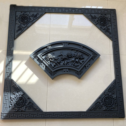 仿古扇形装饰墙pvc树脂合成影壁墙浮雕背景墙角花线条福字塑料品 - 图1