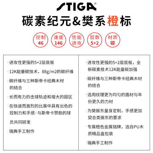 STIGA斯蒂卡乒乓球拍樊振东底板橙标斯帝卡碳素纪元球板专业单拍 - 图2