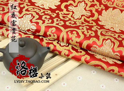 古装汉服礼服娃衣和服布料提花丝绸服装面料/织锦缎-富贵花 厚款 - 图1