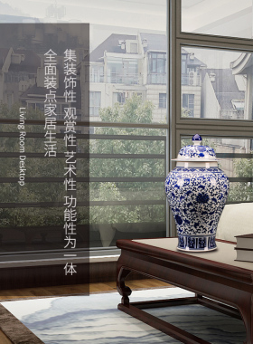 景德镇手绘五彩将军罐客厅摆件