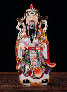 景德镇陶器福禄寿三星摆件高端