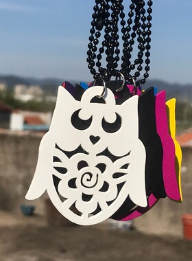 猫头鹰木质长款毛衣链