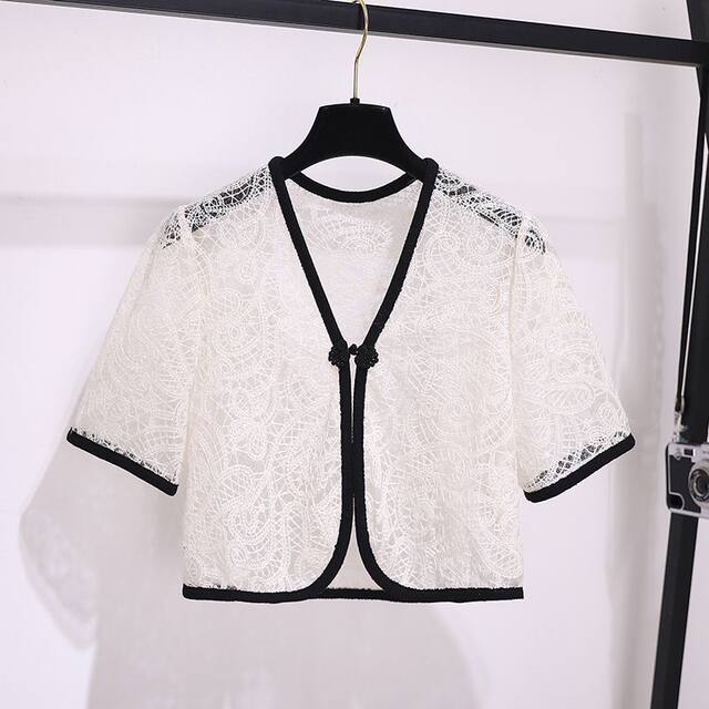 Cardigan lace hollow ຂອງແມ່ຍິງ summer ກັບ skirt suspender