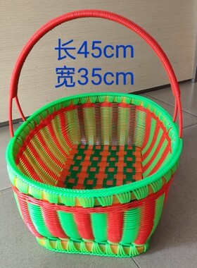 大号手工编织篮长方形手提篮拜神篮子摘果摘菜篮收纳篮筐野餐篮