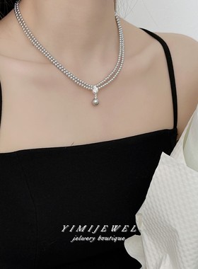 高级感贝壳吊坠双层灰珍珠项链女