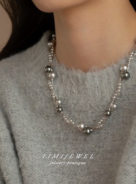 混彩珍珠高级感长款项链女毛衣链