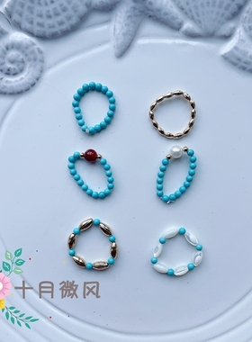 女款天然弹力绿松石原矿戒指轻奢