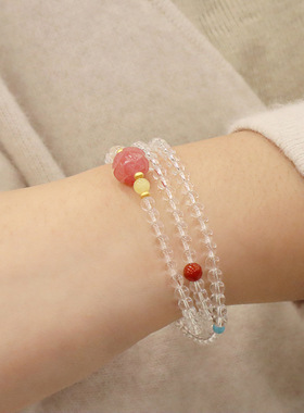 白水晶盐源莲花三圈手链百搭4mm