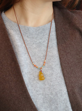 民族风天然黄玉髓葫芦平安扣项链