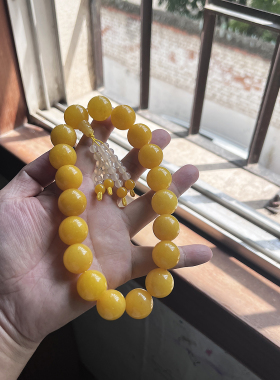 天然米黄玉手持手串念珠