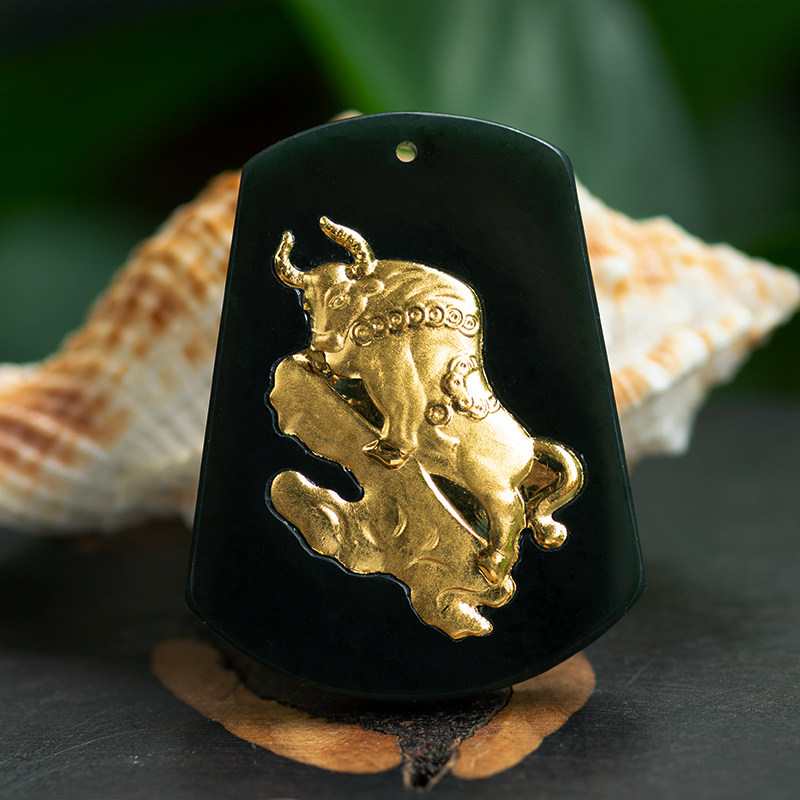 钰达吊坠足金镶玉十二生肖和田玉 钰达项坠/吊坠