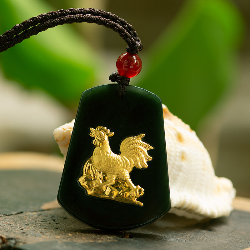 钰达吊坠足金镶玉十二生肖和田玉 钰达项坠/吊坠