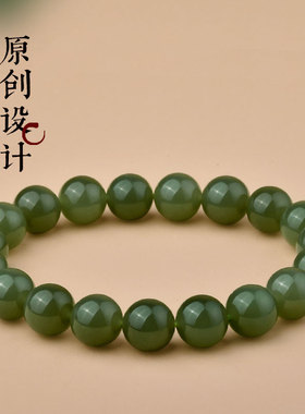 和田玉手串女款天然湖水绿
