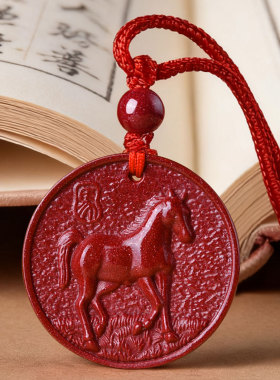 天然朱砂生肖马本命年吊坠