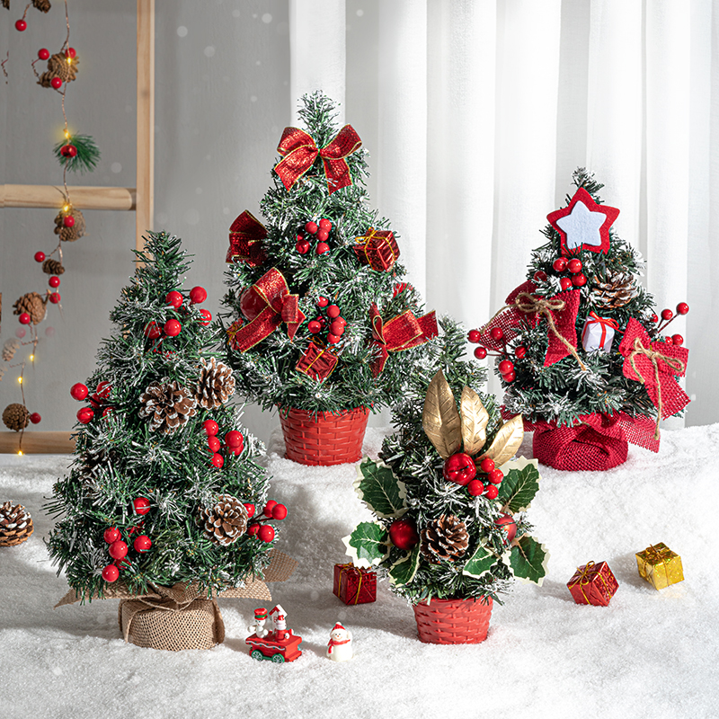 小型圣诞树家用迷你桌面摆件2023新款圣诞节小树布置桌上灯装饰品 - 图0
