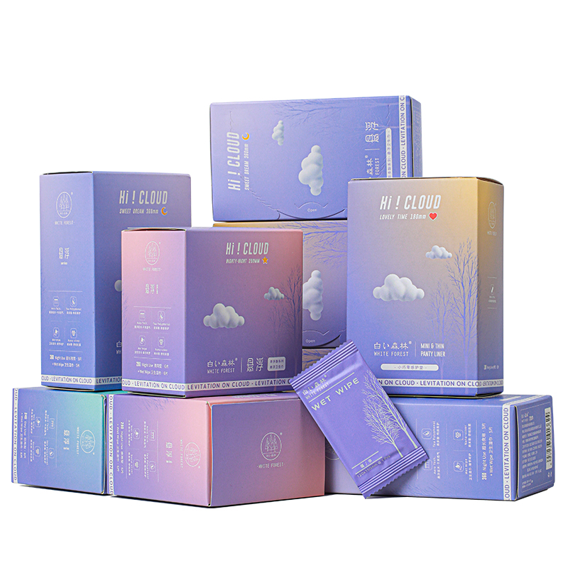 白色森林悬浮卫生巾茶多酚芯片超薄透气姨妈巾日用夜用组合装整箱