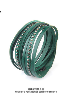 7色可选韩版真皮铆钉情侣手链