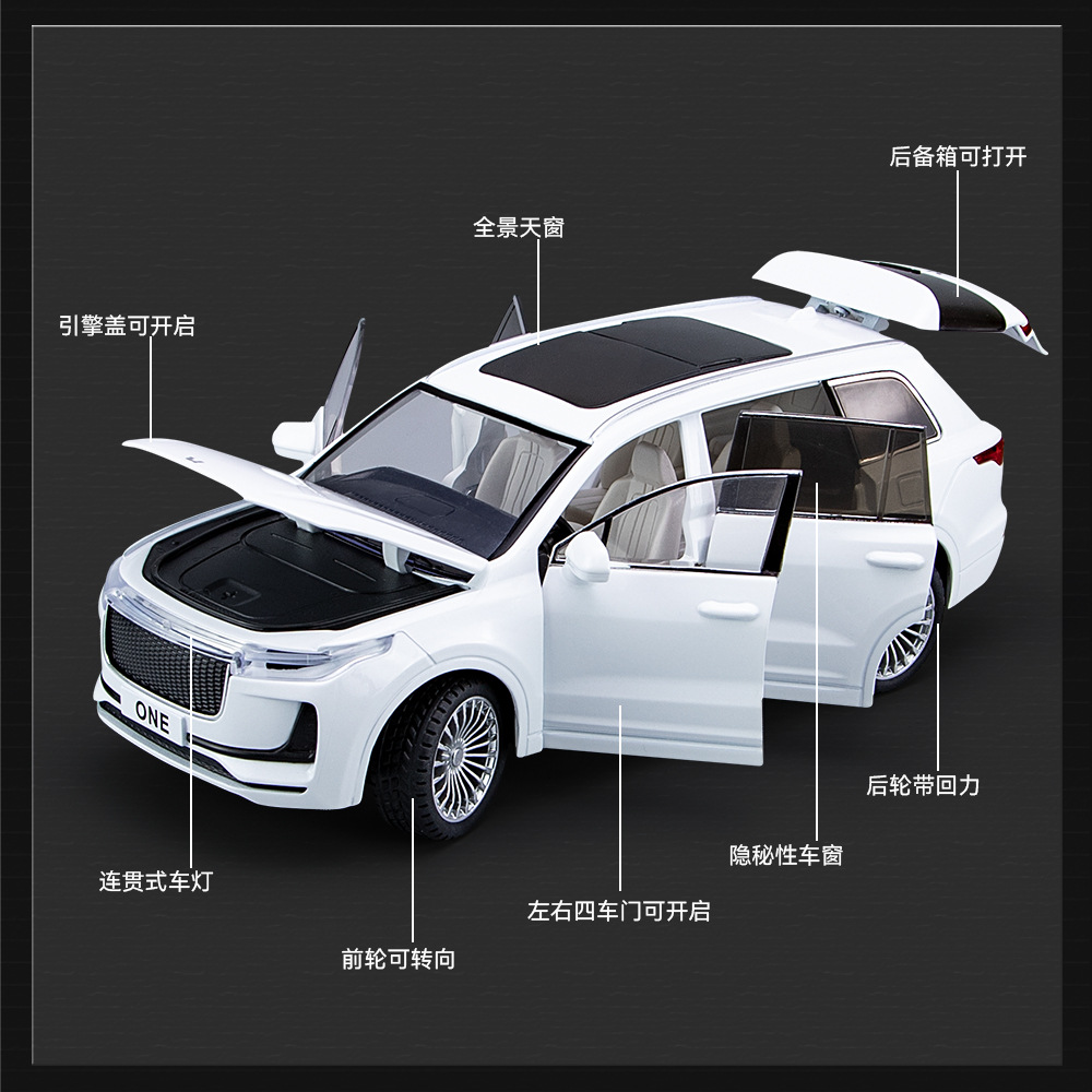 1/24理想one新能源合金车模摆件仿真SUV汽车模型男孩金属玩具车-图1