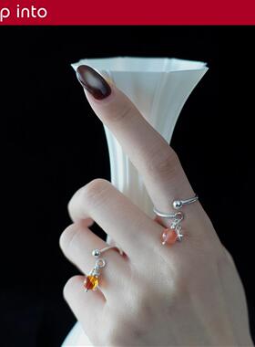 Jump into｜06 森系天然琥珀南红水晶转运珠S925纯银戒女