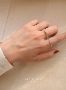 小金珠链条叠戴手作戒指环