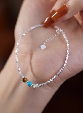 s925纯银碎银子叠戴虎眼石手链