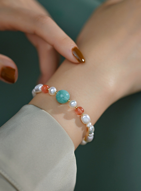 赛赛莉安原创天然淡水珍珠南红轻奢气质手链小众设计ins新中式女