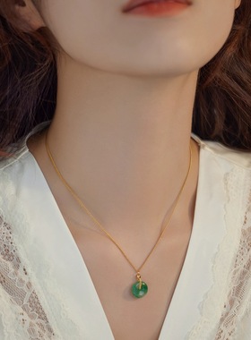 赛赛莉安平安扣非洲翠14K包金项链幸运简约气质百搭个性小众设计