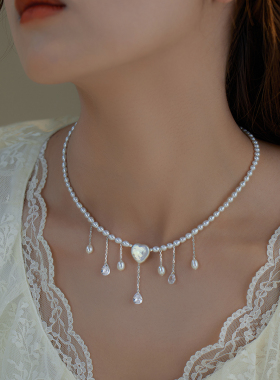 原创天然珍珠爱心流苏轻奢项链