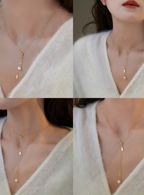 天然珍珠转运牌可调节毛衣链