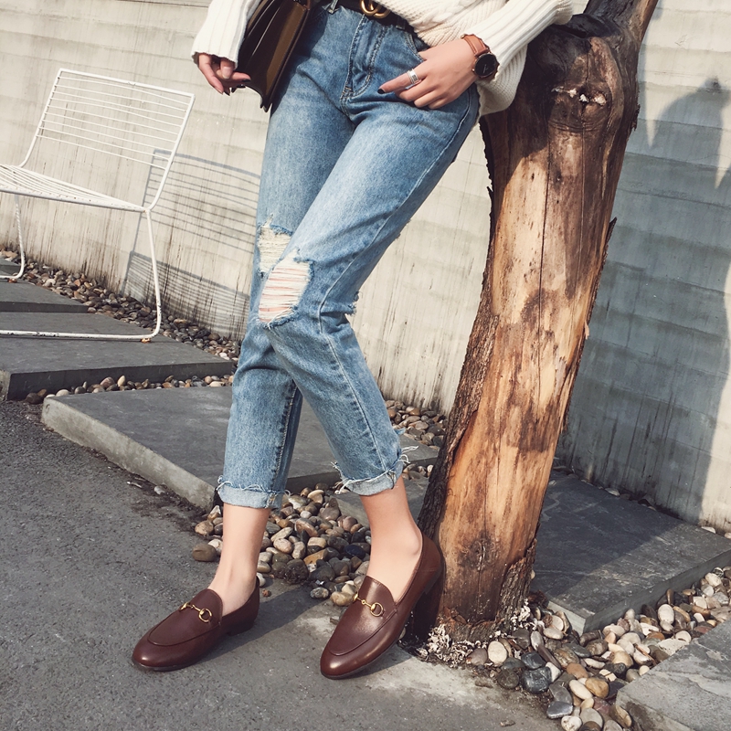 InkingPot彭姐 升级马衔扣复古平底真皮乐福鞋舒适半踩懒人鞋两穿 - 图2