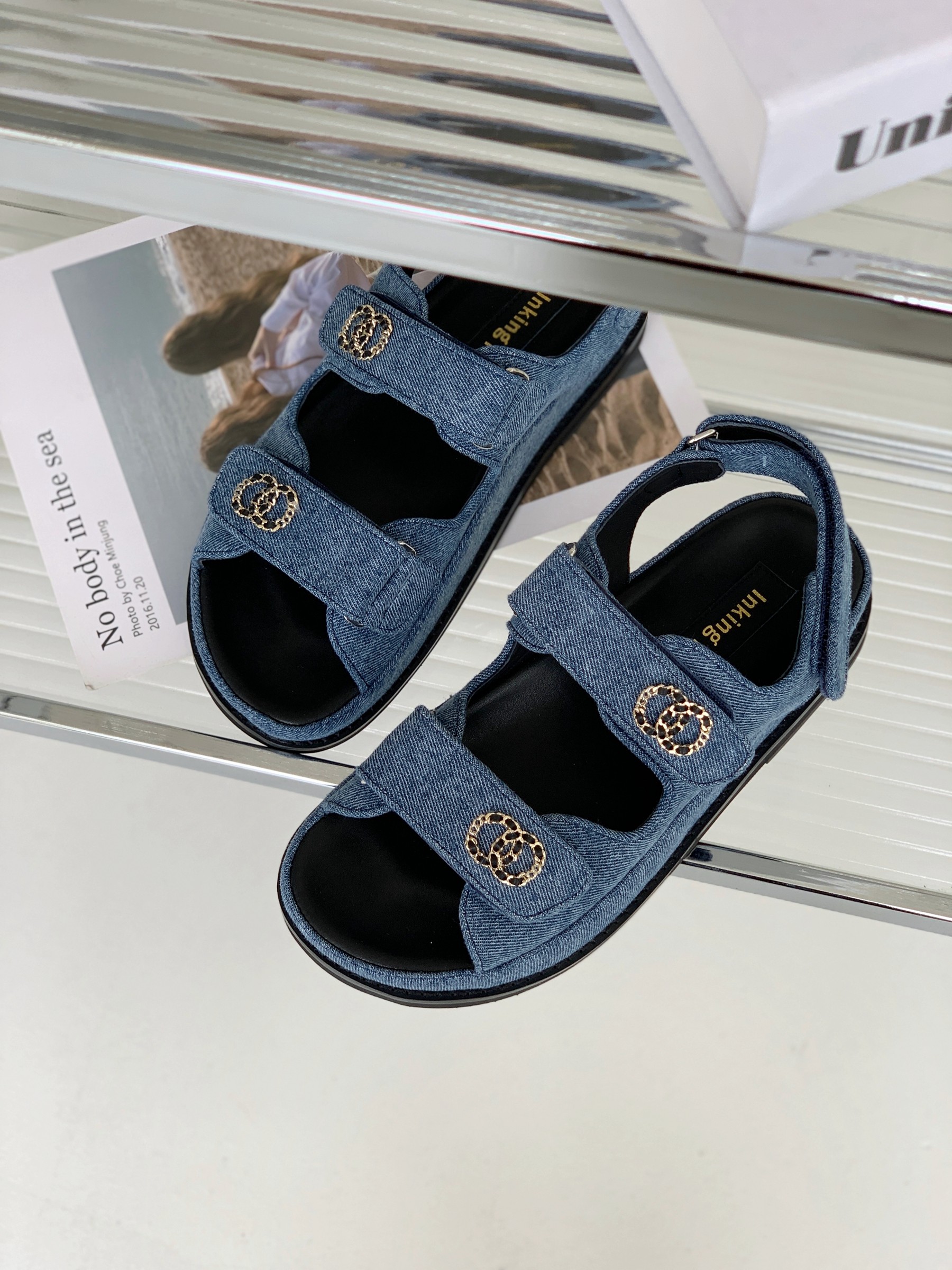 InkingPot彭姐 夏季小香风牛仔罗马凉鞋女真皮菱格魔术贴厚底增高,淘宝优惠券,粉丝福利购,淘宝优惠卷