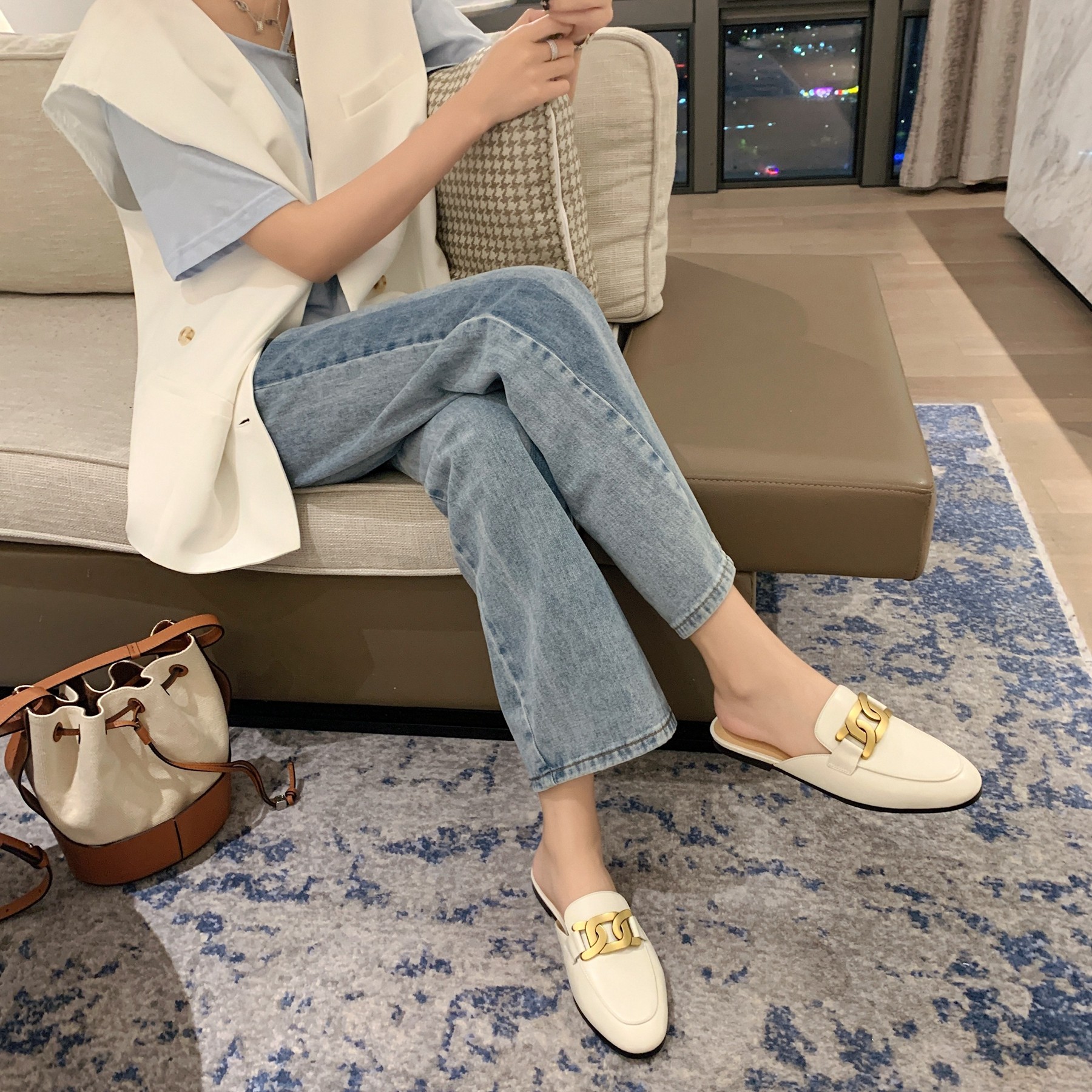 InkingPot彭姐 复古真皮麻花扣包头半拖鞋女外穿懒人鞋平底穆勒鞋,淘宝优惠券,粉丝福利购,淘宝优惠卷