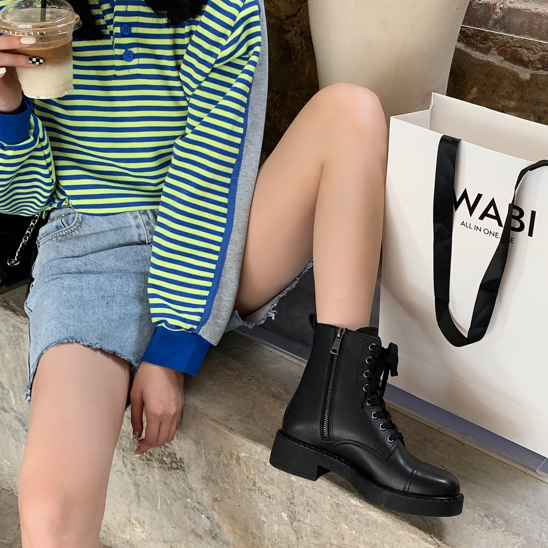 InkingPot彭姐 经典厚底马丁靴短靴女2025新款低跟平跟绑带真皮靴,淘宝优惠券,粉丝福利购,淘宝优惠卷