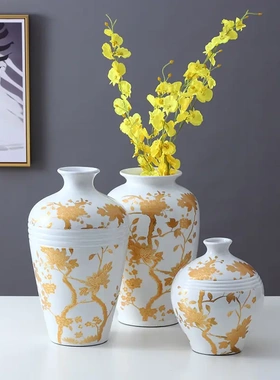 新中式家居摆件轻奢金花复古陶瓷