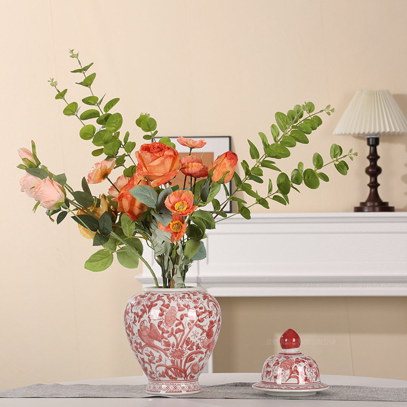 青花瓷红色花瓶陶瓷喜庆花瓶玄关桌面插花储物罐摆件手绘陶瓷花瓶,淘宝优惠券,粉丝福利购,淘宝优惠卷