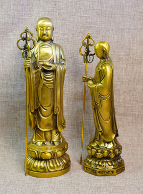 铜地藏王佛光佛像九华山大愿站立佛地藏王佛纯黄铜摆件家用佛堂像