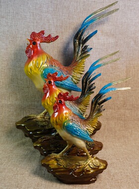 黄铜彩绘公鸡摆件纯铜金鸡工艺品