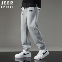 JEEP Gip Sports Casual Pants Mens Fall Sweatpants Loose Bundle Feet Pure Cotton Pants Spring Autumn Winter Plus Suede Thickened