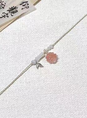 新中式清冷感竹节牡丹花项链女款