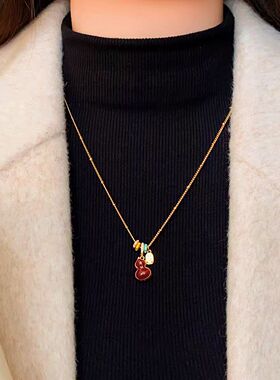 红色双面葫芦项链女款