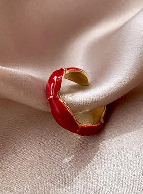复古安卡拉红色开口戒指女滴釉冷淡风轻奢食指戒简约小众指环尾戒