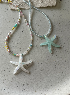 多巴胺彩色串珠海星项链女海边度假风可爱锁骨链百搭甜酷辣妹颈链