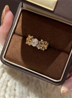 复古金色锆石戒指女轻奢高级感