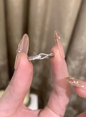 超闪交叉锆石戒指女高级感