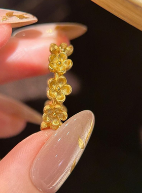 金色复古花朵戒指女轻奢精致