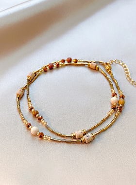 复古美拉德天然石串珠项链女高级感简约锁骨链配饰品2024新款颈链