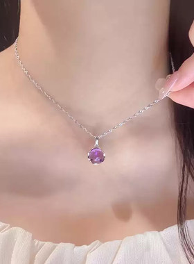 紫色水滴吊坠项链女超仙温柔